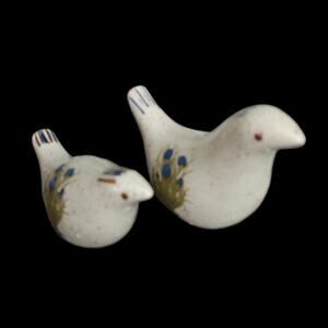 Vintage Ceramic Bird Salt Pepper Shakers Blue Floral Speckled Pottery Set